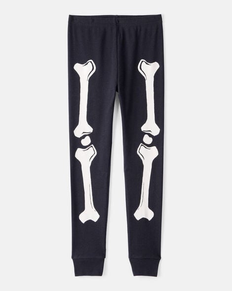 Kid 2-Piece Glow Halloween Skeleton 100% Snug Fit Cotton Pajamas - Black
