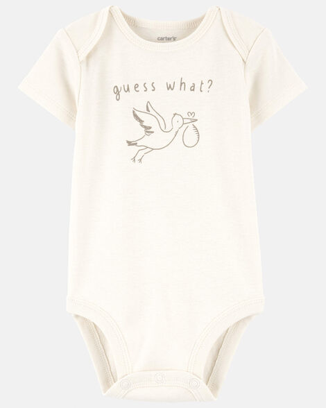 baby pregnancy announcement cotton short-sleeve graphic bodysuit - ivory