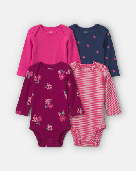 baby girl 4-pack floral long-sleeve multipack bodysuits