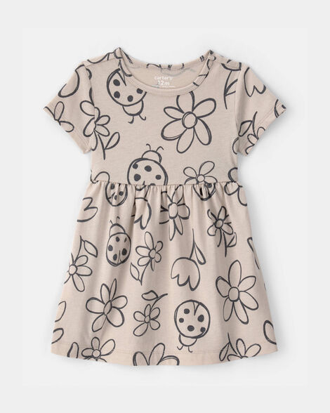 baby girl floral ladybug short-sleeve dress - brown