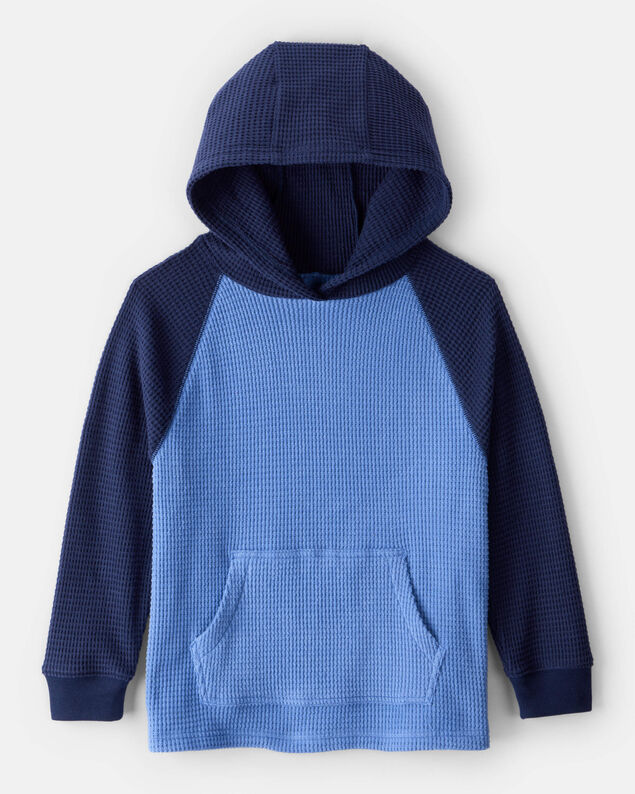 Waffle Knit Color Block Striped Drawstring Hoodie