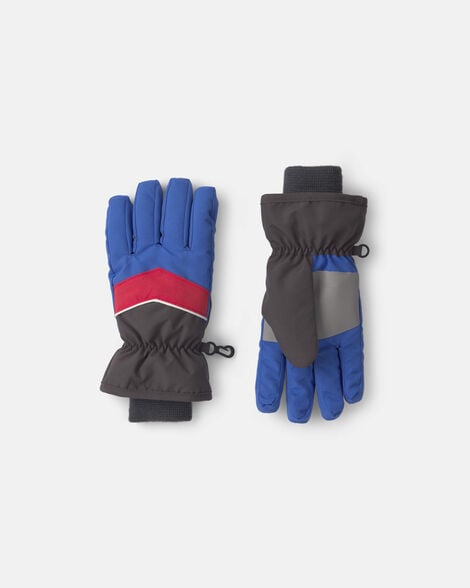 boys color block ski gloves - grey/red/blue