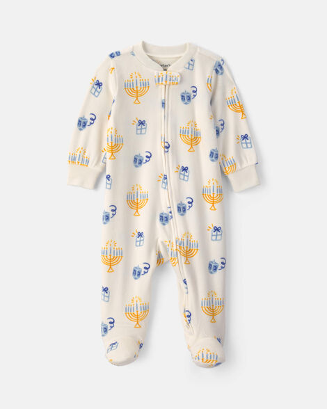 baby hanukkah 2-way zip dreamplush sleep & play pajamas - cream