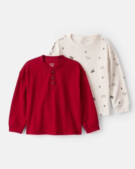 toddler boy 2-pack long-sleeve t-shirts - white/red