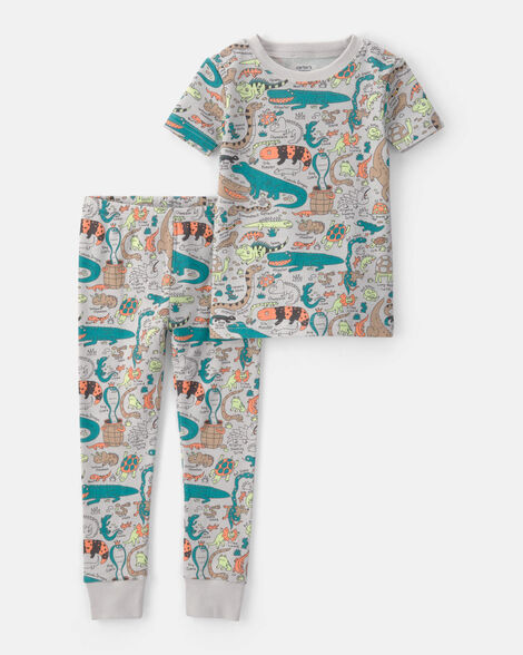Image of Baby Boy Alligator 100% Cotton Snug Fit 2-Piece Pajama Set - Grey
