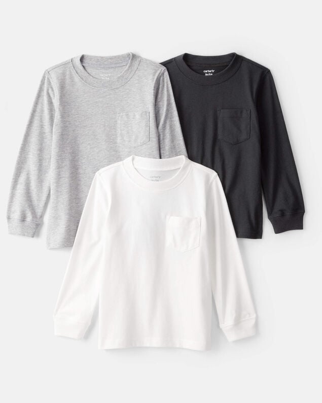 Product image 1 of Toddler Boy 3-Pack Long-Sleeve T-Shirts - White/Black/Grey