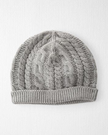 Baby Organic Cotton Cable Knit Cap in Gray