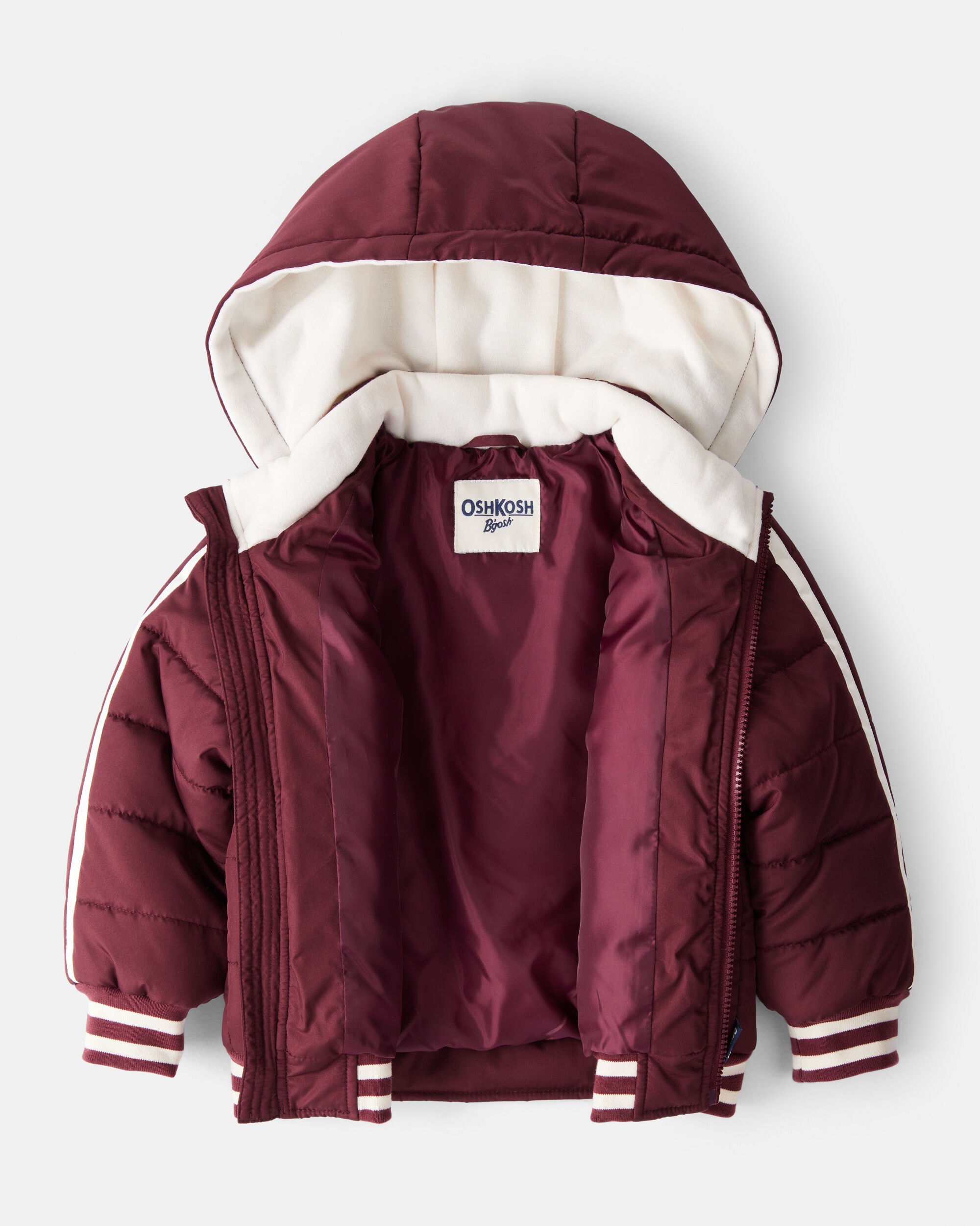 Toddler Boy Striped Sleeves Hooded Puffer Jacket - Red