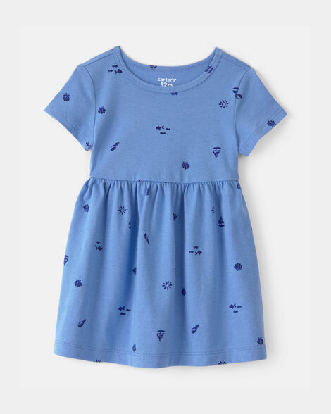 baby girl seashell short-sleeve dress - blue