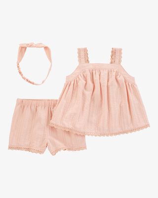 Product image 1 of Baby 3-Piece Lace Trim Outfit Set