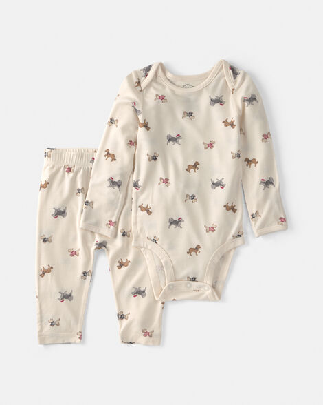 baby 2-piece dog purelysoft™ long-sleeve bodysuit & pant set - cream