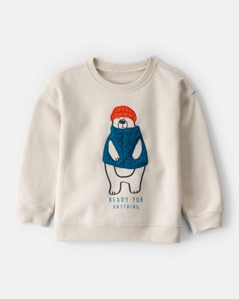 toddler boy daydream fleece bear pullover sweatshirt - cream