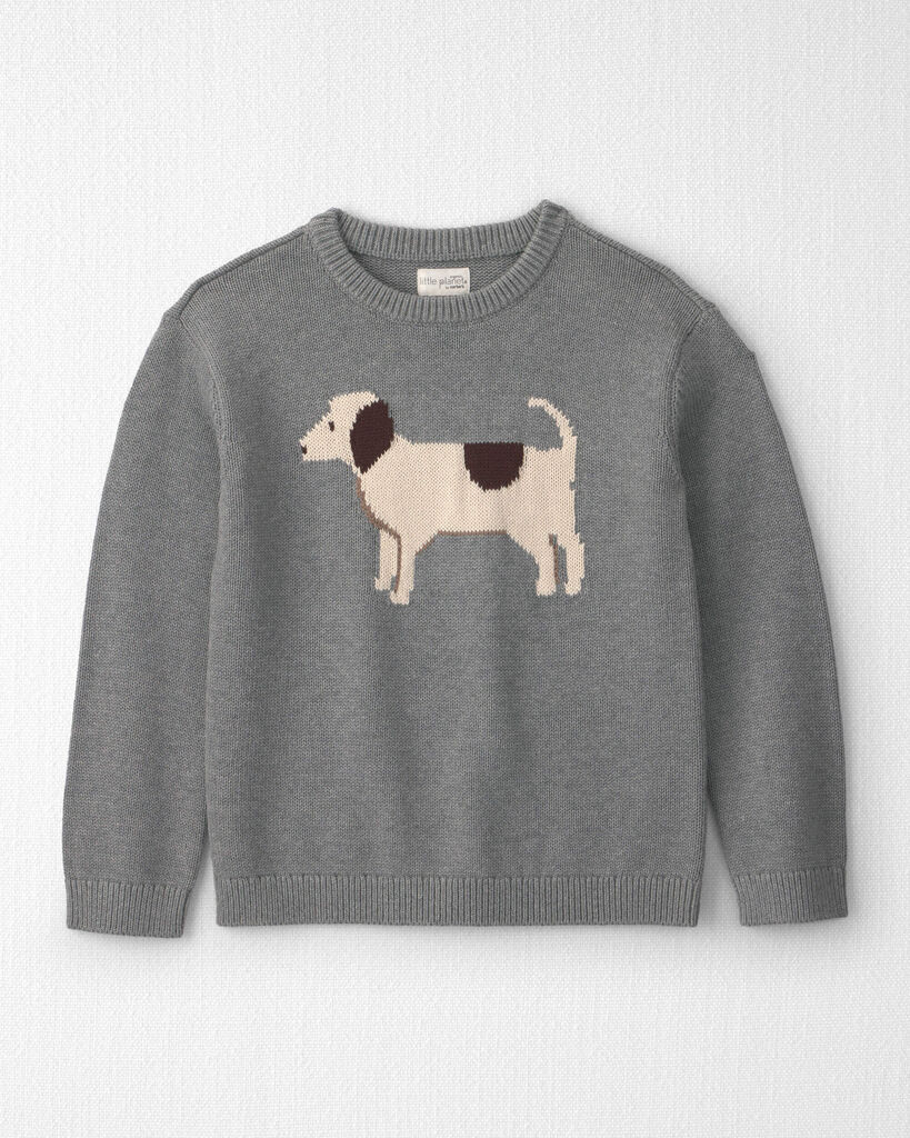 Little Planet Kids Organic Cotton Dog Sweater Knit Pullover 6 Heather Grey
