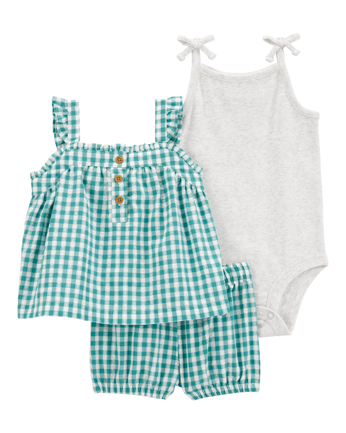 Baby 3-Piece Gingham Outfit Set - Green/Grey - Carter's