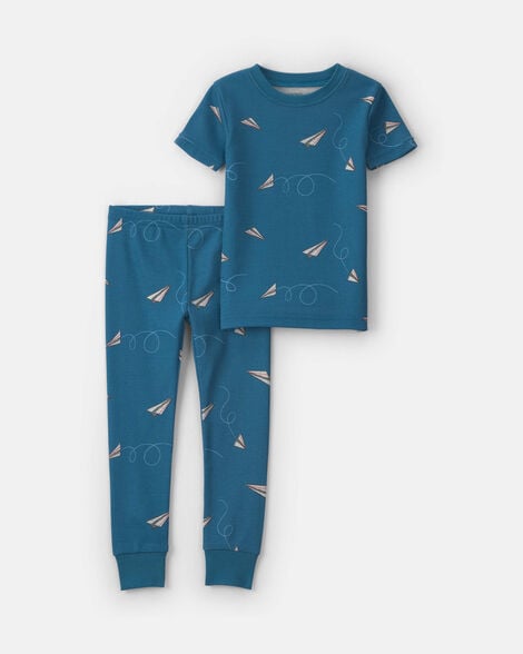 toddler boy paper airplane 100% cotton 2-piece pajama set - navy blue