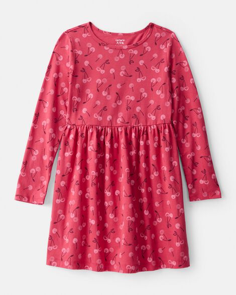 girls cherry long-sleeve dress - pink