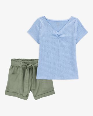 Product image 1 of Kid 2-Piece Short-Sleeve Crinkle Top & Utility Short Set