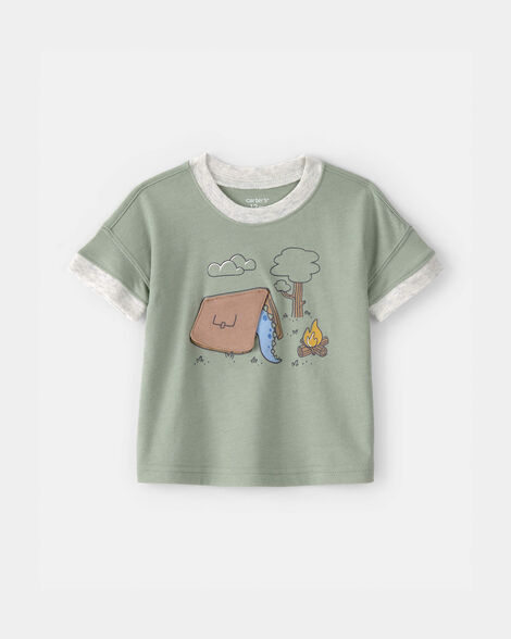 baby boy camping dinosaur graphic tee - green