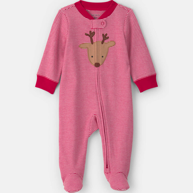 Baby Reindeer 100% Cotton 2-Way Zip Sleep & Play Pajamas - Red