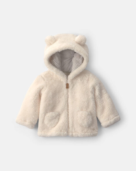 baby bear teddy fleece zip-up hoodie - cream