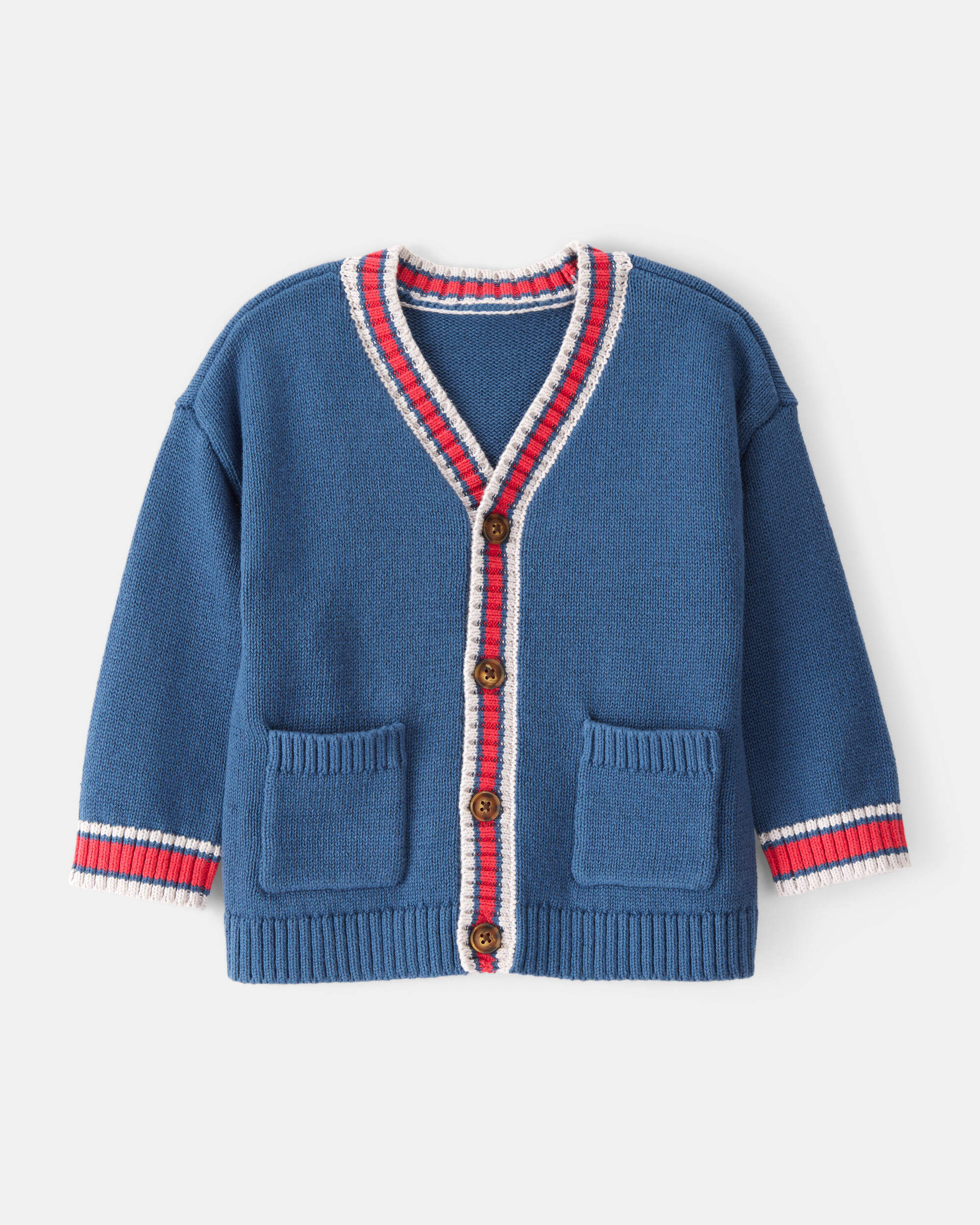 Baby Boy Cotton Long-Sleeve Cardigan Sweater - Blue/Red