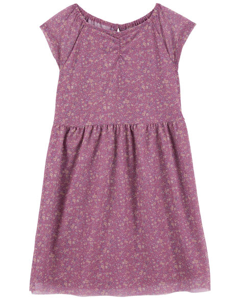  Product image 1 of Kid Floral Print Mesh Overlay Dress