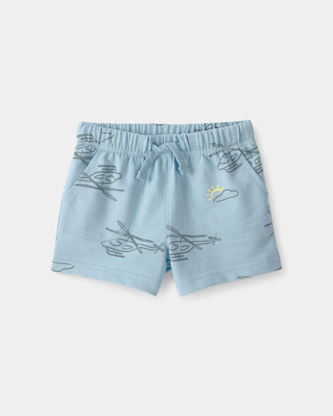 baby boy helicopter french terry shorts - blue
