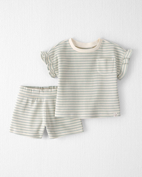 Baby Girl 2-Piece Organic Cotton Waffle Knit Top & Short Set in Stripes