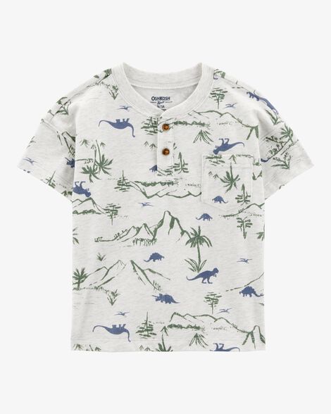 Product image 1 of Baby Henley Dinosaur Print Shirt - Grey