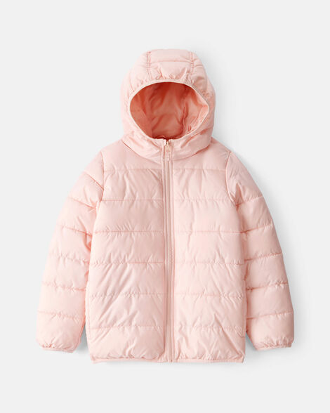 girls midweight packable puffer - pink