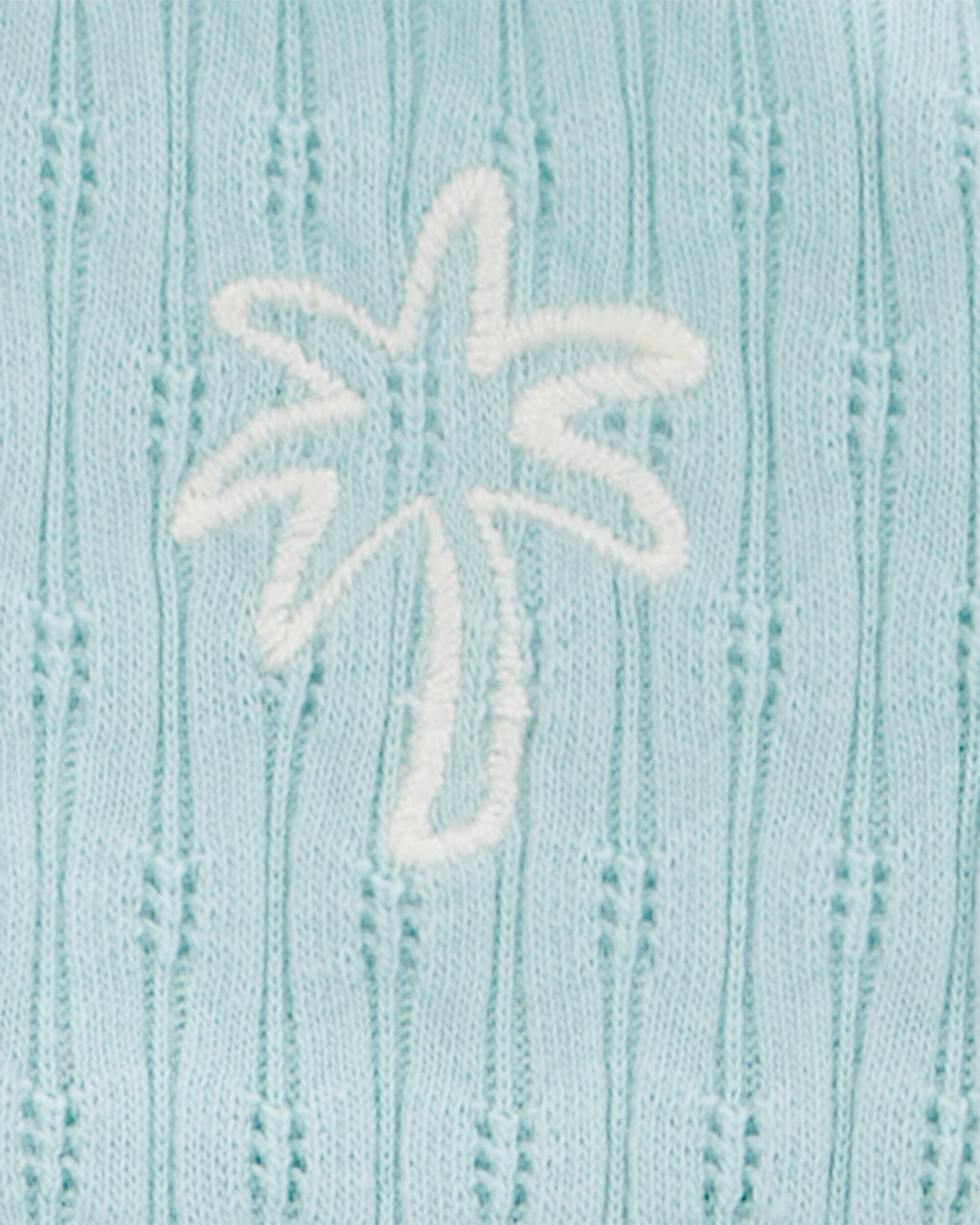 Baby 2-Piece Floral Ribbed Tank Top & Pom Pom Dolphin Shorts Set - Turquoise