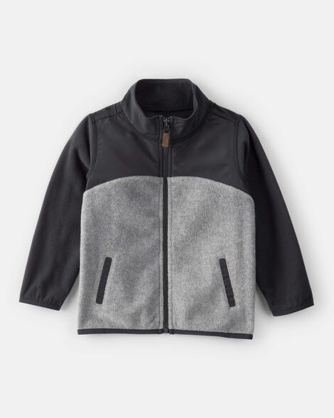 toddler boy long-sleeve zip-up jacket - grey/black