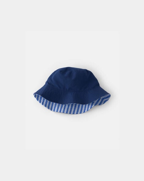 toddler boy reversible stripe bucket swim hat - blue