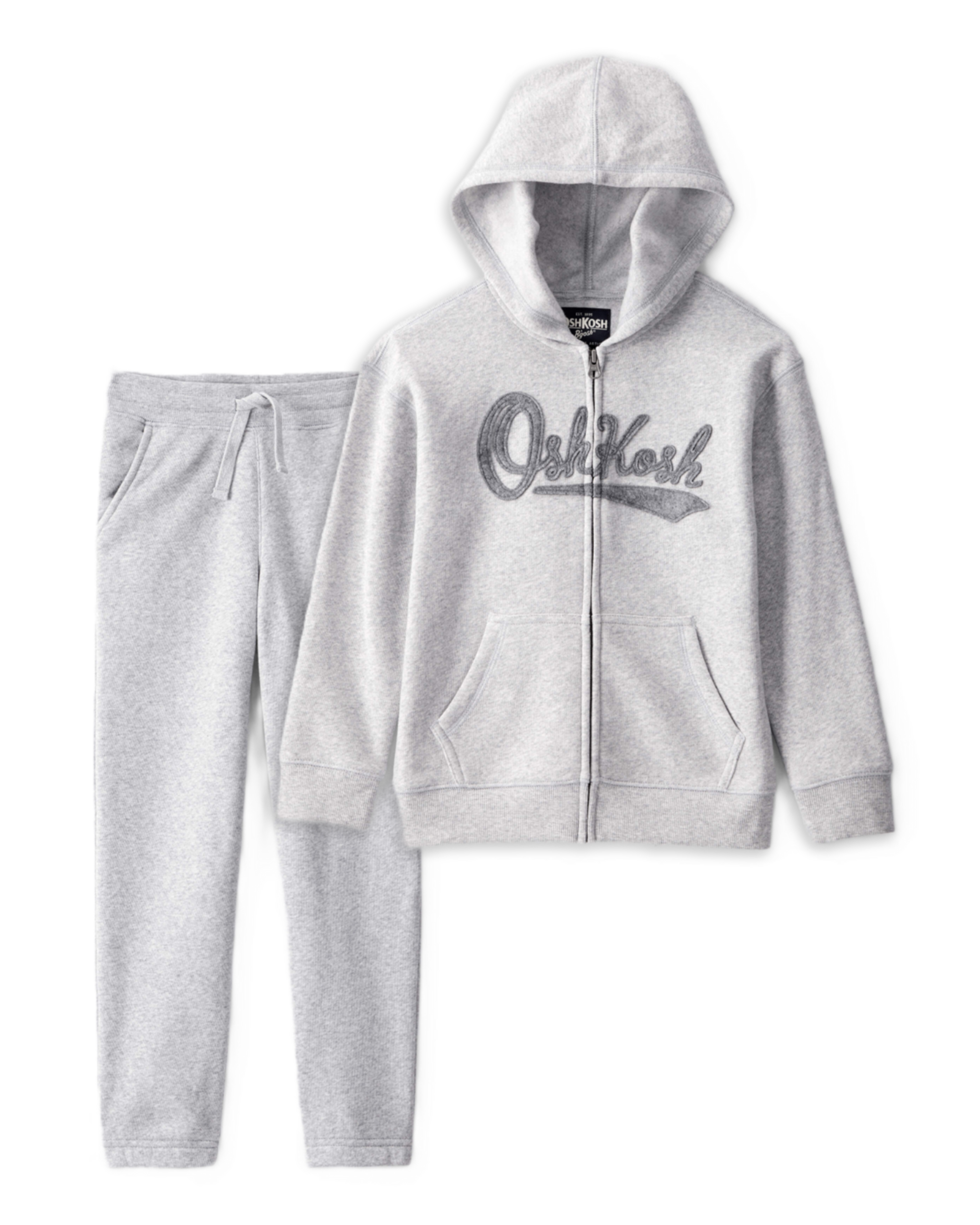Boys 2-Piece Daydream Fleece Logo Hooded Zip-Up Jacket & Joggers Set - Grey