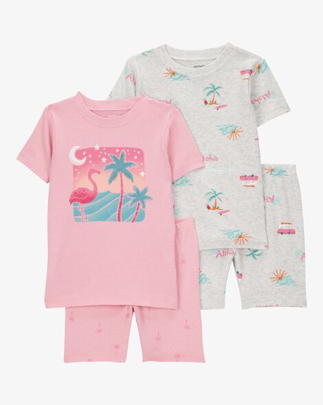 Product image 1 of Baby Flamingo Print Snug Fit Ribbed 4-Piece Pajamas