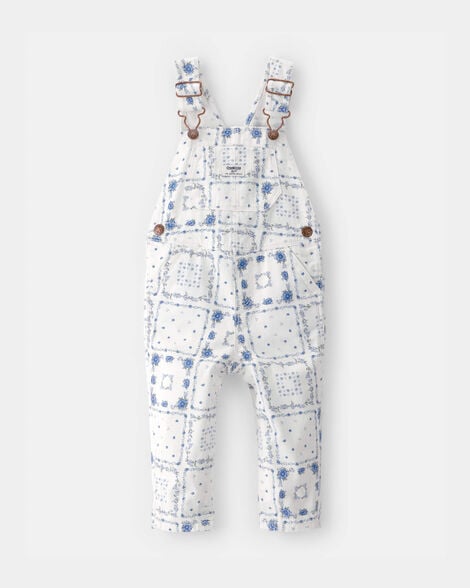 Baby Girl Bandana Floral Overalls - Blue/Ivory
