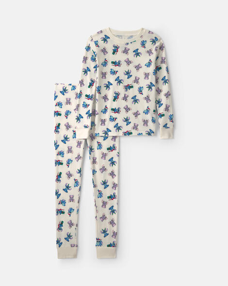 kids 2-piece disney© stitch christmas 100% cotton snug fit pajama set - ivory