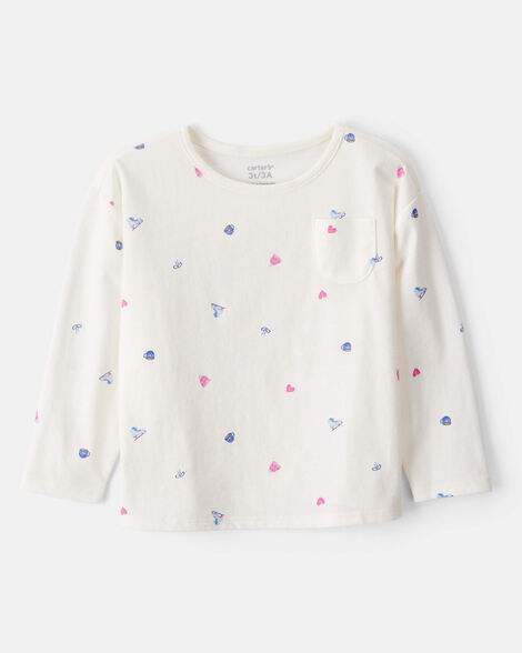 toddler girl winter print long-sleeve top - white