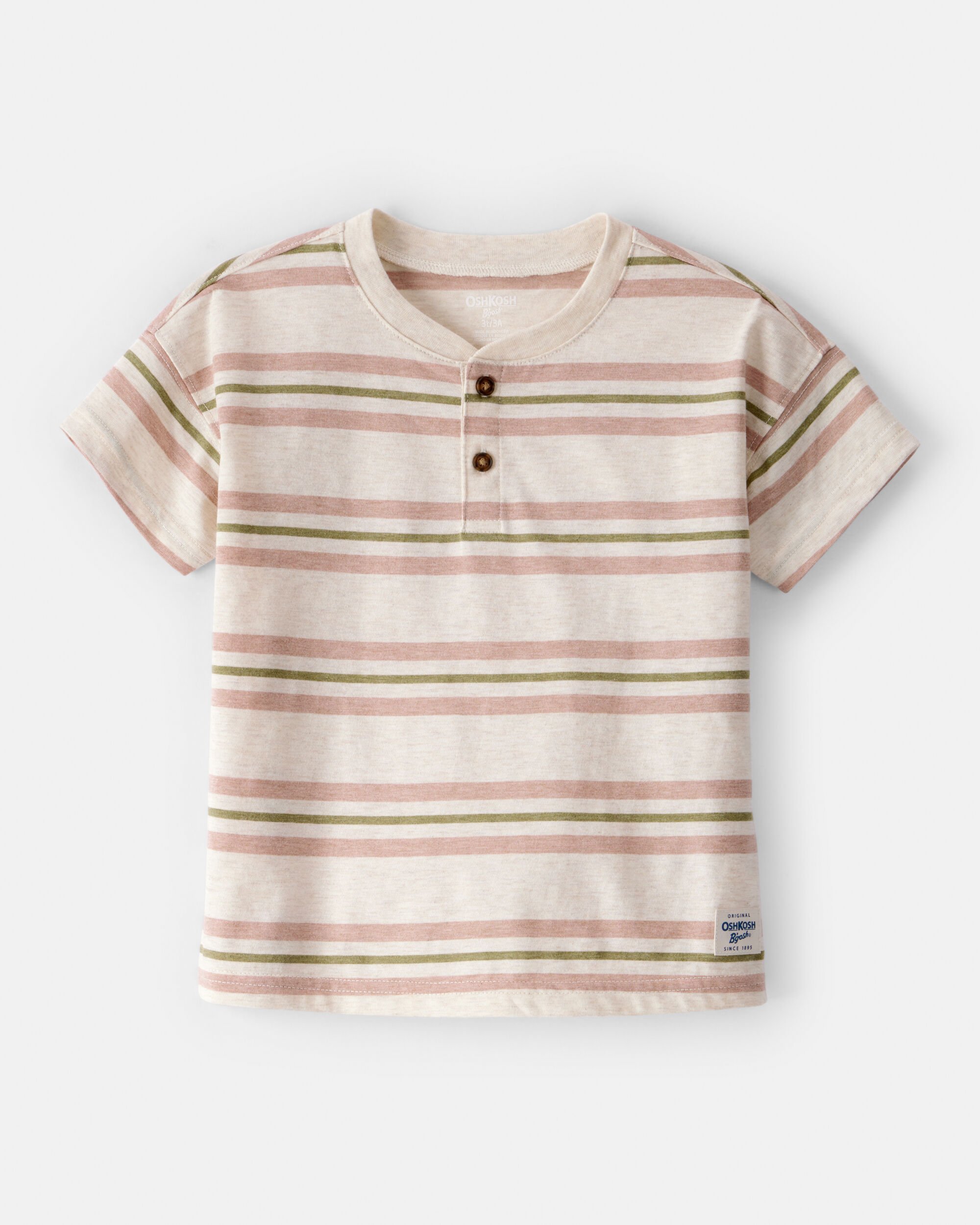 Toddler Boy Striped Short-Sleeve Henley Tee - Tan