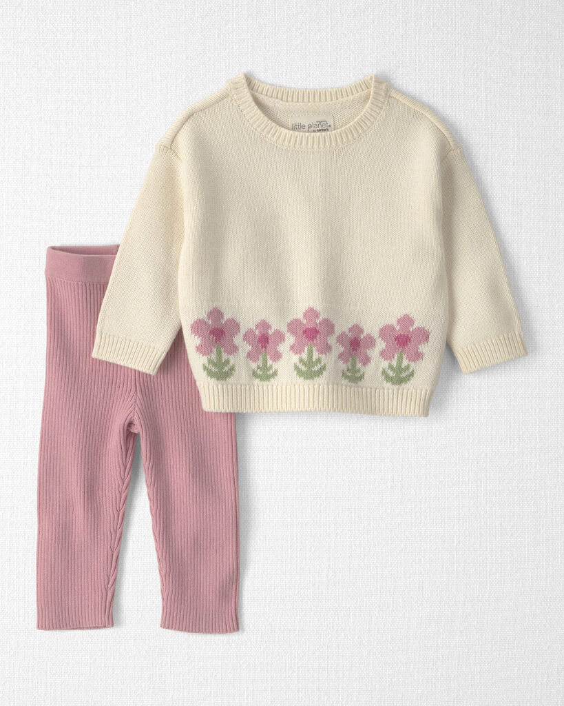 Little Planet by Carter's Baby Girls' Floral-Print Sweater-Knit Top & Pants, 2-Piece Set - Pink Flowers