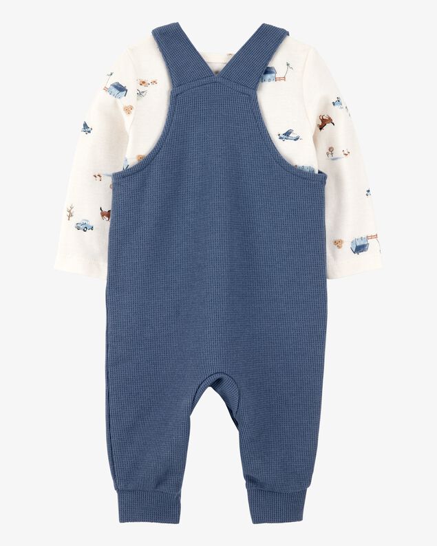 Product image 2 of Baby 2-Piece Long-Sleeve Tee & Waffle Knit Coverall Set - Blue/White