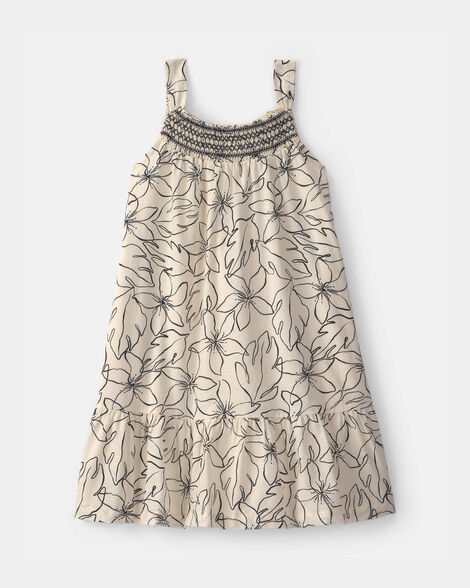 girls floral smocked dress - black/ivory