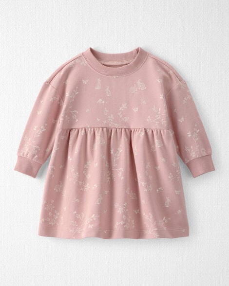 Baby Girl Organic Cotton French Terry Dress in Pink Bunnies Print