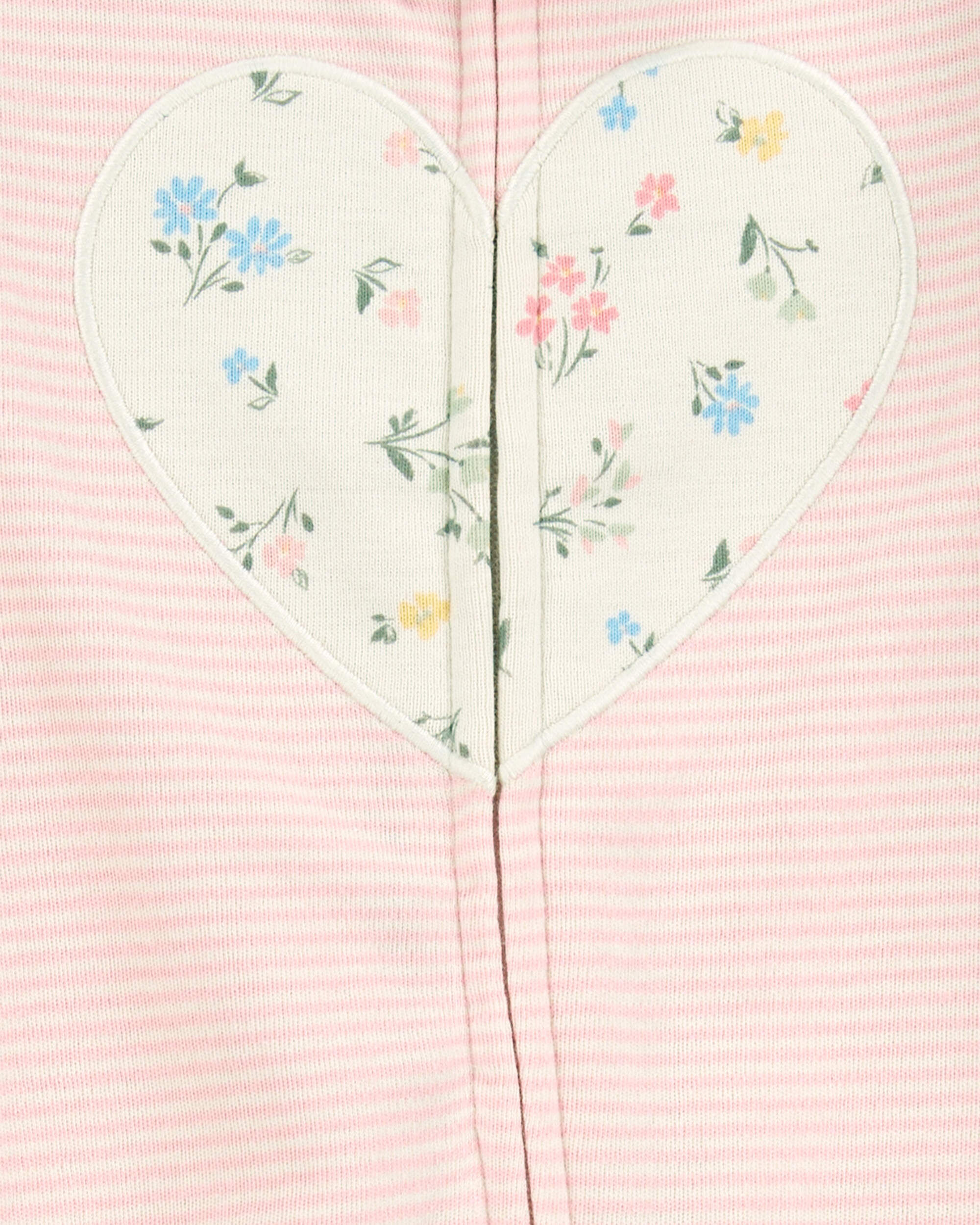 【在庫僅少】 Cotton Zip 2-Way Striped Heart Baby Sleep Pajamas Play & パンツ