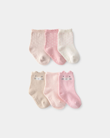 baby girl 6-pack cat polka dots crew socks