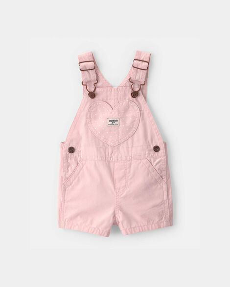 Baby Girl Heart Pocket Canvas Shortall - Pink