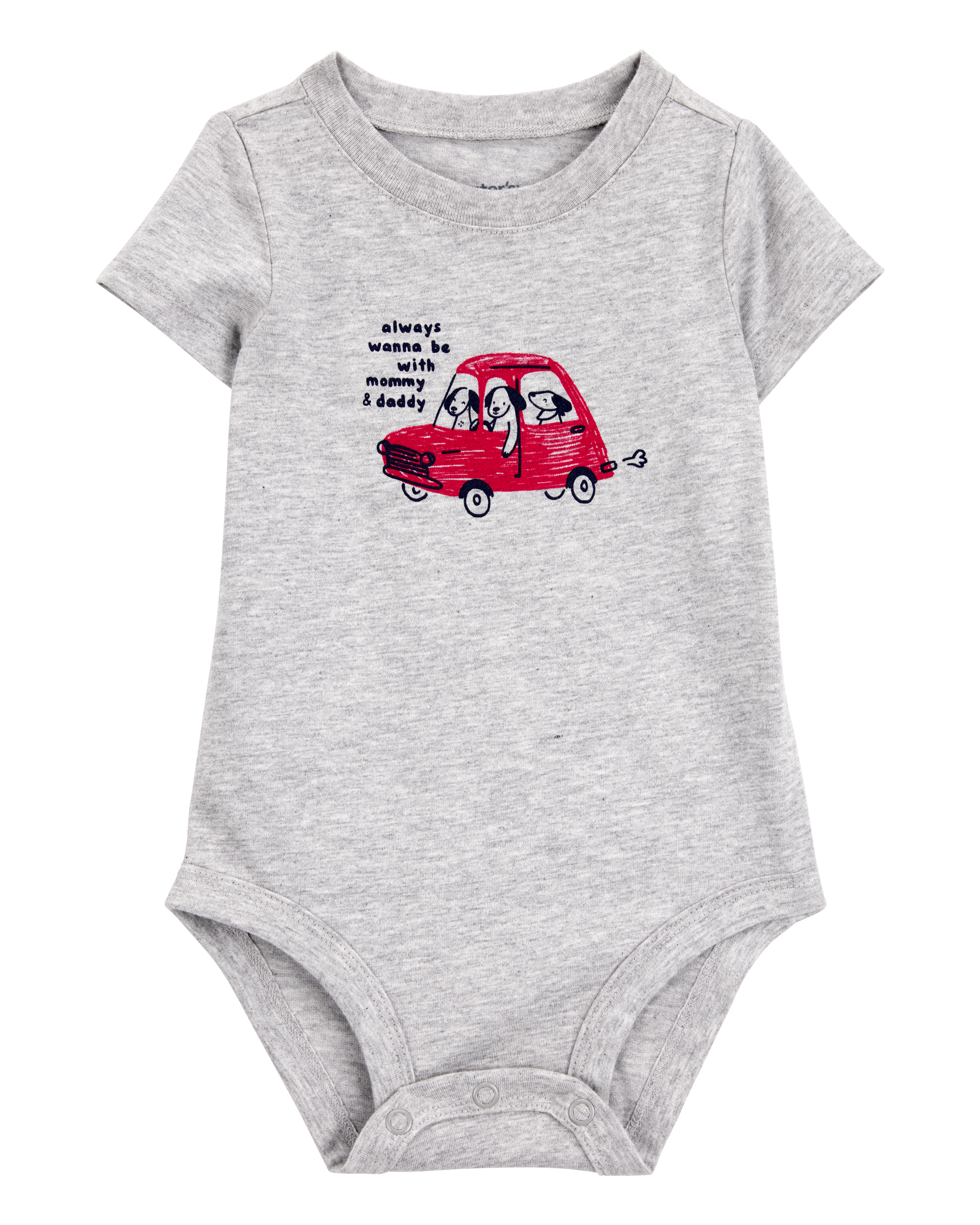Baby Boy Always With Mommy And Daddy Dog Short-Sleeve Bodysuit - Grey