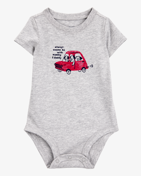 baby boy always with mommy and daddy dog short-sleeve bodysuit - grey
