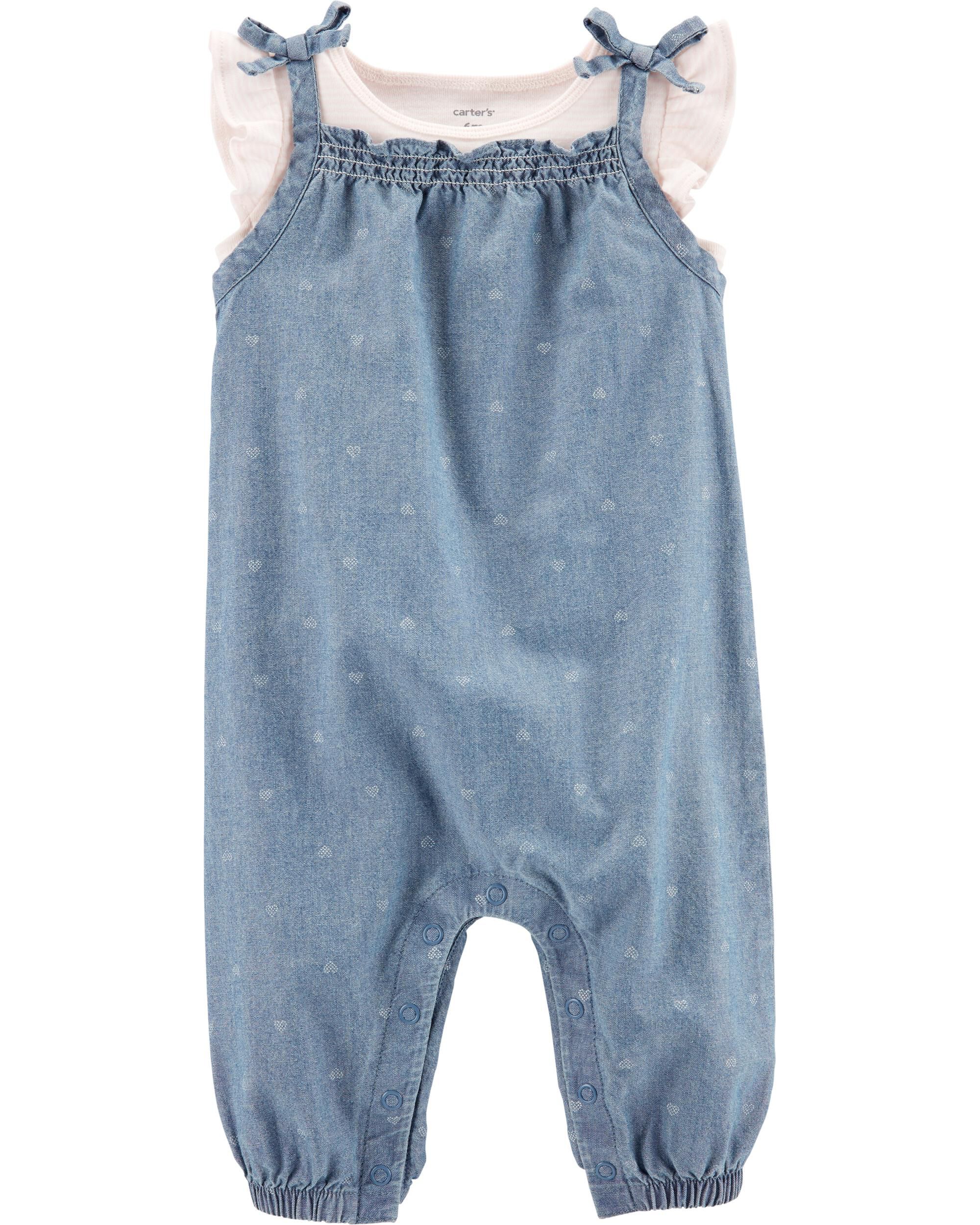 baby girl carter's floral tee & chambray shortalls set