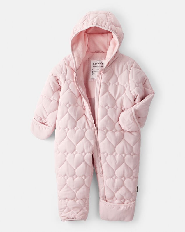 Product image 2 of Baby Girl 1-Piece Heart Quilted Pram Snowsuit - Pink